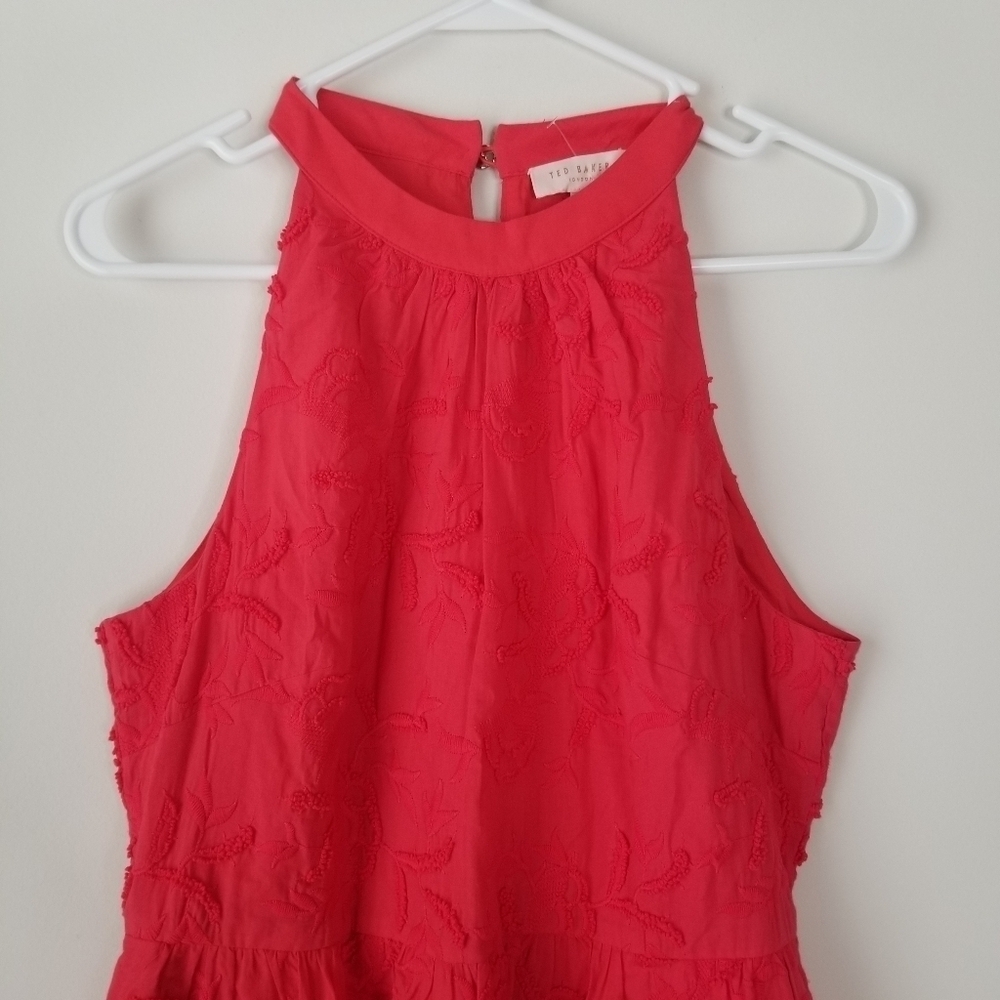 Ted Baker Lorene Halter Neck Fit & Flare Dress Red Size 3 Embroidered - Picture 14 of 16